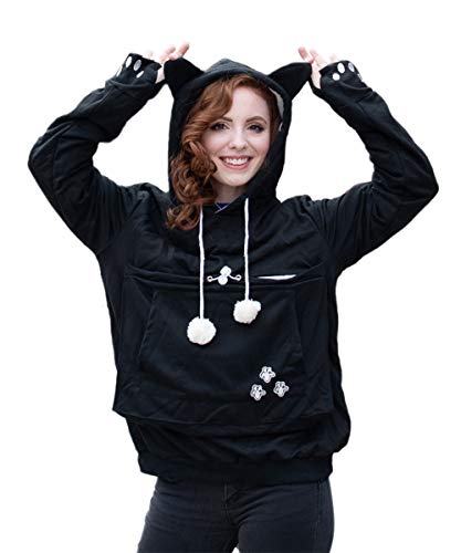 ALYC Unisex Hoodies Pet Holder Cat Dog Large Pouch Carriers Pullover with Cat Printing Sweatshirt (Black-Classic Version, XXL) - color: Classic Version Black, size: XX-Large