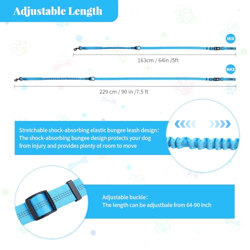Heavy Duty Multifunctional Adjustable Hands Free Dog Leash - Reflective Stitches, Car Safety Buckle, Waist Leash for Dog Walking, Running, Hiking - 5-7FT - color: Blue