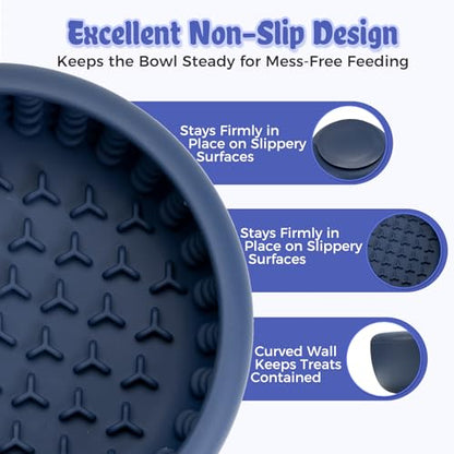 Slow Feeder Dog Bowls for Liquid Treats, Non-Slip Interactive Anxiety Relief Freeze Dog Lick Bowl, Yogurt Pup Lick Toy, Enrichment Treat Dietary Supplement/Post-Op Nutrition (Navy Blue, L) - color: Navy Blue