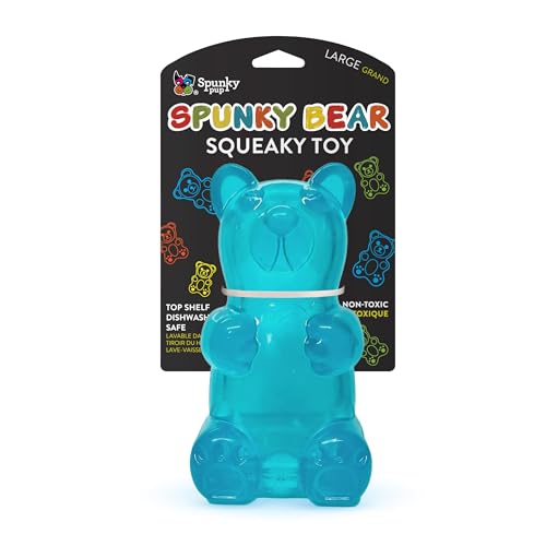 Spunky pup Spunky Bear Interactive Squeaky Dog Toys - Gummy Bear Shape, Crazy Bounce, Dishwasher-Safe, Assorted Neon Colors- Large - size: Large, style: Squeak Toy