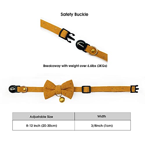 Safety Quick Release Cat Collars, Soft Kitten Collars with Detachable Bow Tie and Bell, Pack of 2, Adjustable 20-30 cm - color: Ochre+Pink