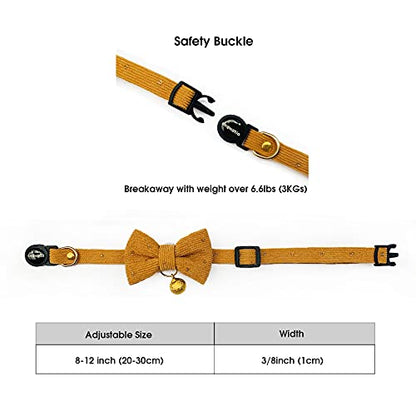 Safety Quick Release Cat Collars, Soft Kitten Collars with Detachable Bow Tie and Bell, Pack of 2, Adjustable 20-30 cm - color: Ochre+Wine Red
