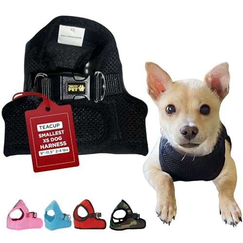 Soft No Pull Step-in Dog Harness Small Dog XXS XS Vest for Teacup, Chihuahua, Yorkie, Pomeranian Dog Vest Harness for Puppy Black Mesh Comfy (2-4 lbs) - color: Black, size: XS 9.5"-11.5" 2-4 lbs