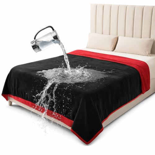 Waterproof Blanket for Bed, Couch, Kids & Pets Protection – Splash-Proof, Spill-Proof, Leakproof Flannel Blanket Reversible Design (Passion Red & Midnight Black, Double Size) - color: Velvet Red/Obsidian Black, size: Full