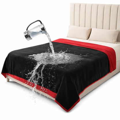 King Size Waterproof Blanket – Spill-Proof, Water-Resistant Flannel Blanket for Bed, Couch, Kids & Pets Protection, Reversible Cozy Design (Passion Red & Midnight Black, 90x108) - color: Velvet Red/Obsidian Black, size: King