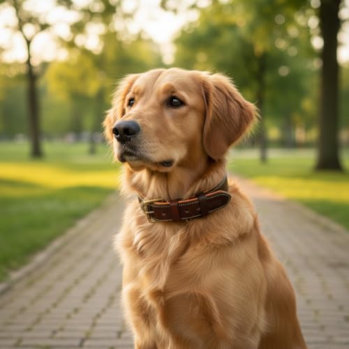 Genuine Leather Dog Collar – 1" Wide Full Grain, Padded, Heavy Duty with Brass Buckle for Small, Medium, Large, XL Dogs (Medium (Fit Neck Size 14.5"-18.5"), Brown) - color: Brown, size: M (Fit Neck Size 14.5"-18.5")