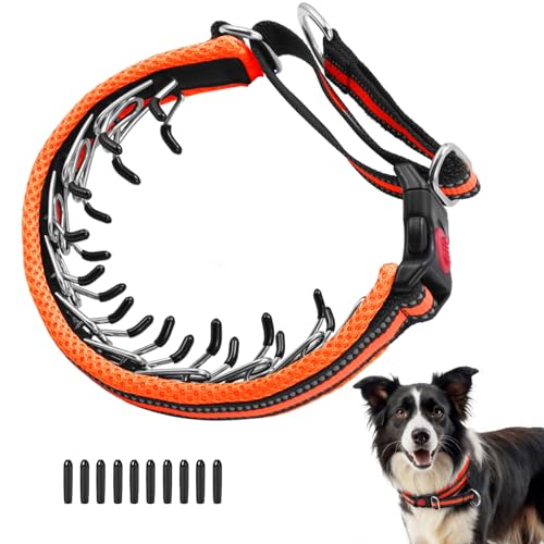 Martingale No Pull Dog Collar for Large Medium Small Dogs, Heavy Duty Nylon Adjustable Reflective Anti Pull Slip Collar with Buckle for Training Walking Hunting L Orange - color: Orange, size: L (19"-26" Neck, 1.5" Wide)