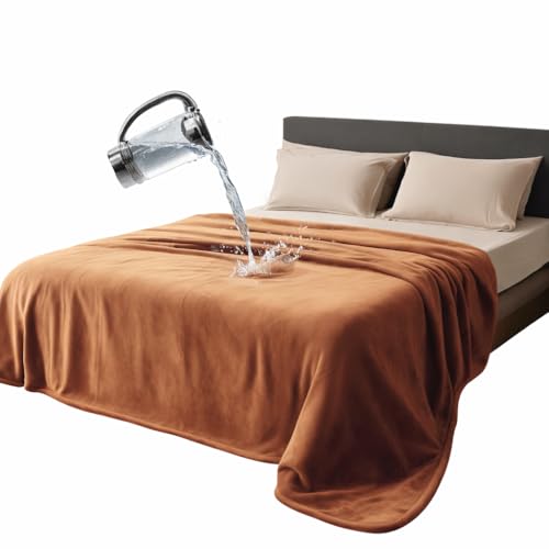 Queen Size Waterproof Blanket – Stain-Proof, Spill-Proof Flannel Blanket for Bed, Couch, Kids & Pets Protection, Reversible Splash-Proof Design (Velvet Brown & Twilight Blue, 80x90) - color: Velvet Brown & Twilight Blue, size: Queen