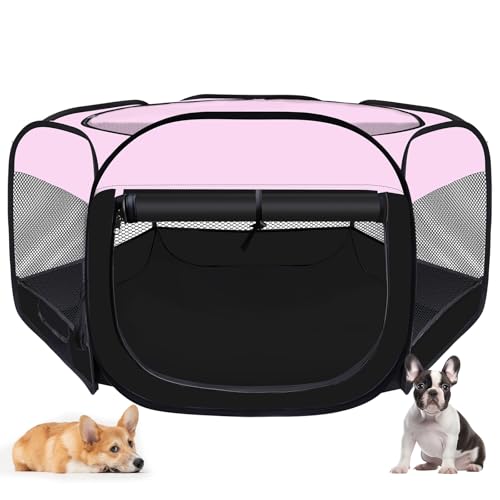 Dog Cat Playpen,Portable Pet Puppy Playpen,Rabbit Puppy Dog Play Pen for Indoors,Dogs Tent for Indoor Cats,Kitten Playpen,Collapsible Small Cats Crate Cage for Small Dogs with Carrying Case(Pink, S) - color: Pink, size: Small
