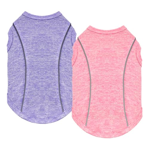 2 Pack Quick-Dry Dog Summer T-Shirt With Reflective Strips, Breathable Cooling Tank Top, Pet Sun Protection Clothes for Dogs Cats - Pink & Purple S - color: Pink & Purple, size: Small