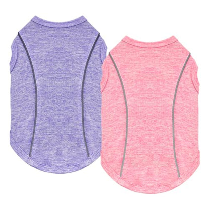 2 Pack Quick-Dry Dog Summer T-Shirt With Reflective Strips, Breathable Cooling Tank Top, Pet Sun Protection Clothes for Dogs Cats - Pink & Purple S - color: Pink & Purple, size: Small