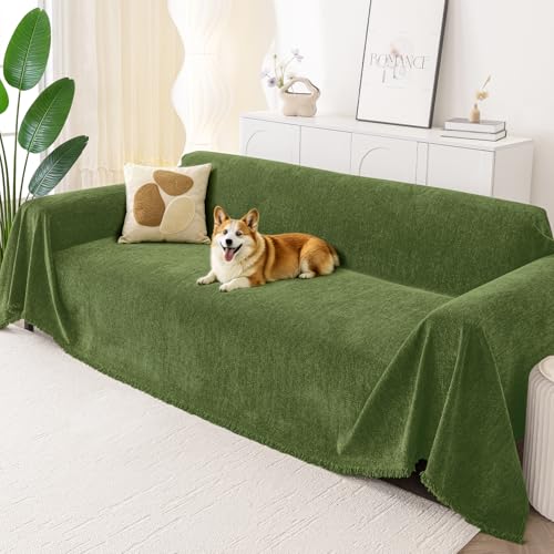 Smiry Couch Cover for Dogs, Washable Chenille Sofa Covers for 3 Cushion Couch, Soft Sofa Slipcover for Pets, Thick Sectional Furniture Protector with Tassels (Green, 71x91 Inch) - color: Green, size: 71x91 Inch