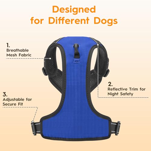 No Pull Dog Harness, No Chock Reflective Adjustable Soft Padded Pet Vest with Easy Control Handle, Easy Wearing with Stylish, Reinforced Knot, 2 Buckles - color: Dazzling Blue, size: X-Small