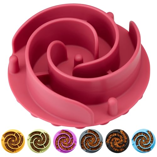 Slow Feeder Dog Bowls Insert, Animire Soft Silicone Slow Eating Dog Food Bowl for Small, Medium and Large Dogs, Compatible with Regular and Elevated Bowls - color: Rose, size: L