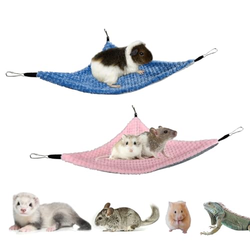 Pack of 2 Hanging Corner Hammock with Hooks for Ferrets, Rats, Guinea Pigs, Chinchillas, Hamsters, Hedgehogs, and Other Small Animals. Blue+Pink. M - color: Blue+Pink, size: Medium