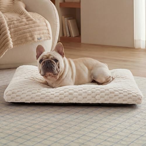 Bedsure Washable Dog Bed Medium Size Dog, Soft Fluffy Bubble Fleece Pet Bed Mat, Non-Slip and Machine Washable Kennel Sleeping Pad for Medium Dogs/Puppy, for Crate/Floor/Car, 29"x21"x3", Beige - color: Beige, size: 29x21x3