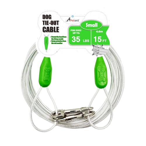 Petest 15ft Reflective Tie-Out Cable for Small Dogs Up to 35 Pounds - color: Green & Silver, size: 35lbs15ft