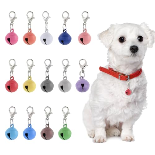 Xthrotsenk 14 Pack Bells for Cat Dog Collars Charms Colourful Pet Small Bells with Clasps Cat and Dog Round Bell Pet Collar Accessories for Collars
