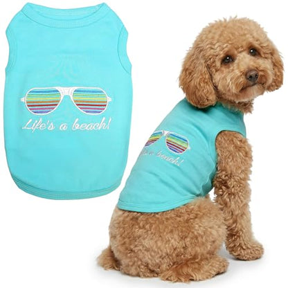 Parisian Pet Beach Dog Shirt – 100% Cotton Shirts for Large Dogs – Sleeveless Pet Vest – Lightweight and Breathable Dogs Apparel – Cute Summer Dog Clothes - Stretchy T Shirts for Pets - size: L