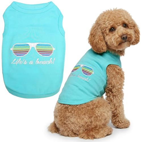 Parisian Pet Beach Dog Shirt – 100% Cotton Shirts for Large Dogs – Sleeveless Pet Vest – Lightweight and Breathable Dogs Apparel – Cute Summer Dog Clothes - Stretchy T Shirts for Pets - size: L