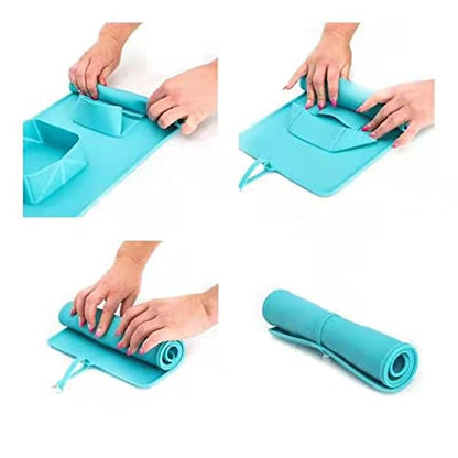 Collapsible Dog Bowl, Silicone Double Pet Cat Bowl Mat, Folding Puppy Food Water Bowls, Portable Dog Bowl for Home Travel Hiking,Blue