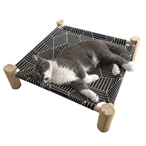Cat/Dog Bed Hammock Cat Bed, Wooden Dog Elevated Indoor Outdoor Beds, Raised Cat Cots Furniture Pet Bed Puppy Bed Portable Breathable Mesh Cat Beds for Small Animals-Black Diamond - color: Black Diamond