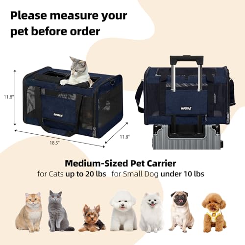 Cat Carrier Soft-Sided Travel Bag for Medium to Large Cats Over 15lbs, Small Dog Carrier Crate Top Entry Breathable Mesh Puppy 12 Pounds, Pet Rabbit Carrying Cage Kennel Collapsible Navy - color: Navy