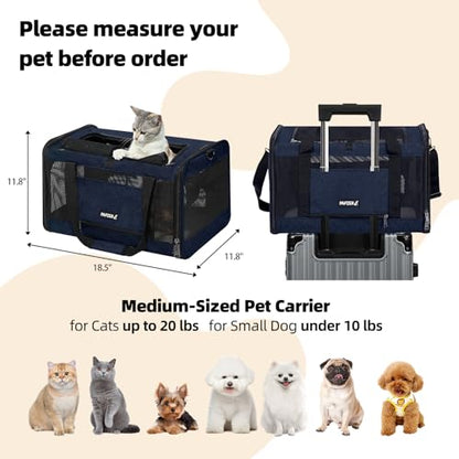 Cat Carrier Soft-Sided Travel Bag for Medium to Large Cats Over 15lbs, Small Dog Carrier Crate Top Entry Breathable Mesh Puppy 12 Pounds, Pet Rabbit Carrying Cage Kennel Collapsible Navy - color: Navy