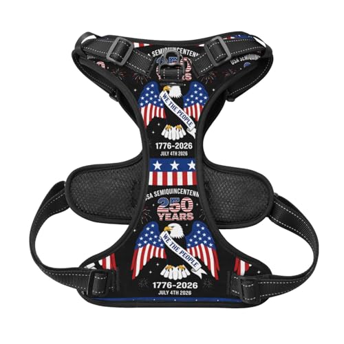 250 Years We the People Reflective Dog Harness No Pull Soft Vest Harness for Small Medium Large Dog Puppy Pets (Large Size) - color: 250 Years We the People, size: Large