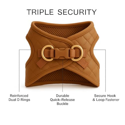 Step in Dog Cat Harness Lightweight Breathable Mesh Soft Padded Pet Vest Vegan Leather Choke Free Escape Proof for Small Medium Dogs (Tan Brown, Small) - color: Tan Brown, size: Small: Neck=9.4-11.4''/Chest=14.5-17''