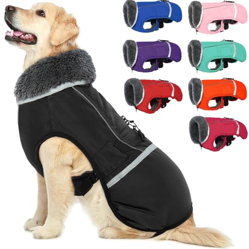 QBLEEV Warm Dog Coat Reflective Dog Jacket, Waterproof Dog Winter Coat Turtleneck Dog Clothes for Cold Weather, Thick Fleece Dog Snowsuit Christmas Dog Vest Pet Apparel for Small Medium Large Dogs S - color: Black, size: Small