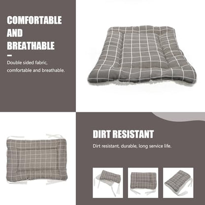 SEWACC Winter Thickened Plush Two-Sided Cat Mat 50x35cm Warm Soft Pet Cushion for Cat Cage Indoor Use Washable Gray Plaid Pet Pad