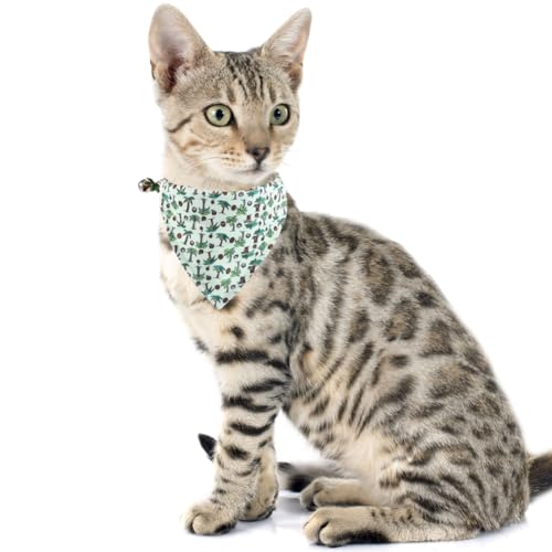 Cat Collar Breakaway with Cute Bow Tie Bandana and Bell Coconut Tree Accessories for Kitty Adjustable Safety - color: coconut tree