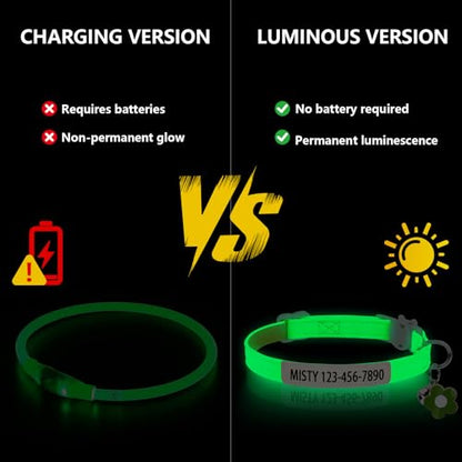 Personalised Glow in the Dark Cat Collar with Bell Flower Decoration, Custom UV-Printed Name & Phone Number, Luminous Adjustable Cat Collar Breakaway (Fluorescent Glow)