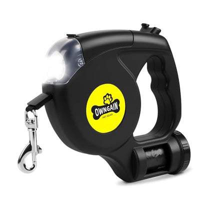 Retractable Dog Leash with Flashlight for Night Walks - 16FT Retractable Leash with Comfort Grip and Integrated Waste Bag Dispenser for Cats,Medium,Large,Small Dogs(Black-Large) - color: Black-Large