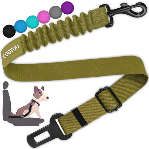 Dog Seat Belt,Retractable Dog Car Harness Seat Belt for Car Adjustable Nylon Pet Safety Seat Belts Heavy Duty & Elastic Bungee Buffer - color: 07-Olive