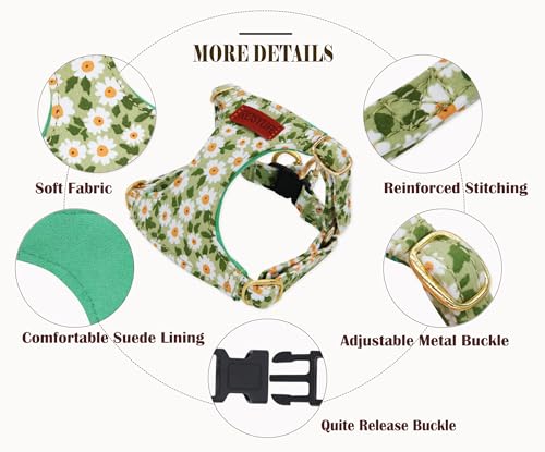 No Pull Dog Harness Adjustable Small Dog Harness and Leash Set, Lightweight and Soft Dog Harness No Choke Escape Proof Pet Harness Vest (Green Daisy, Small) - color: Green Daisy, size: Small
