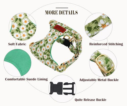No Pull Dog Harness Adjustable Small Dog Harness and Leash Set, Lightweight and Soft Dog Harness No Choke Escape Proof Pet Harness Vest (Green Daisy, Small) - color: Green Daisy, size: Small