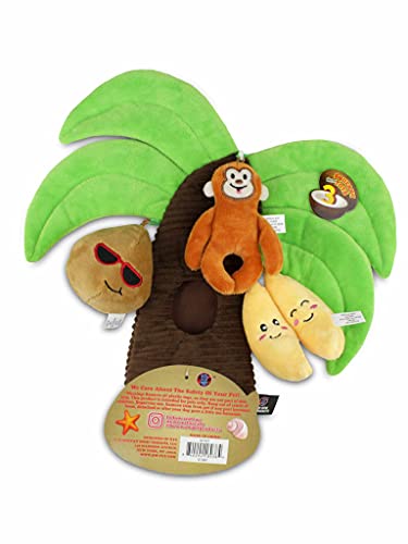 Bow Wow - Dog Toy Hide & Seek Plush Palm Tree | Interactive Toy with 3 Squeaky Mini Toys | Soft Stuffed Puppy Toy for Small & Medium Dogs | Mental Stimulation & Boredom Relief | 10 Inches - color: Palm Tree