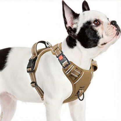 Dog Harness Small Sized, No Pull Pet Harness with Neck Lockable Snap,No Choke Front Clip Dog Reflective Vest,Adjustable Metal Rings 3 Buckles,Easy Control Handle for Small Dogs Khaki S - color: Lock Khaki, size: Small (Pack of 1)