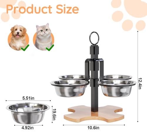 Adjustable Elevated Cat Bowls with Stand, 3 Height Raised Food & Water Bowl Set for Indoor Cats, 4 Stainless Steel Tilted Pet Dishes for Small Dogs, Non-Slip Feeding Station with Anti-Spill Design - size: 4 cat bowls