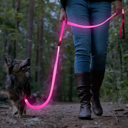 Colaseeme Light Up Dog Leash, LED Pet Leashes USB Rechargeable, Glow Safety Dogs Lights at Night (6FT,Pink) - color: Pink, size: 6FT