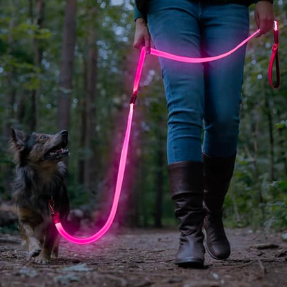 Colaseeme Light Up Dog Leash, LED Pet Leashes USB Rechargeable, Glow Safety Dogs Lights at Night (6FT,Pink) - color: Pink, size: 6FT