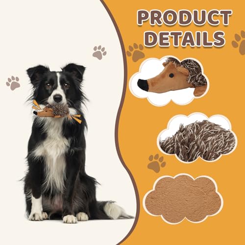 Pilipane Plush Dog Toy, Hedgehog Dog Squeaky Toy, Soft Animal Plush Dog Toothbrush Chew Toy, Interactive Squeaky Hide and Seek Plush Dog Toy, Stuffed Biting Training Playing Toys for Pet Puppy Chewers