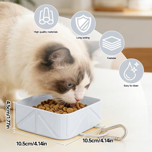 Collapsible Pet Bowls for Dogs and Cats, Portable Travel Silicone Foldable Dog Water Food Bowl with Carabiner 10.5x10.5x4.5cm - color: white