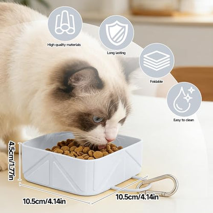 Collapsible Pet Bowls for Dogs and Cats, Portable Travel Silicone Foldable Dog Water Food Bowl with Carabiner 10.5x10.5x4.5cm - color: white