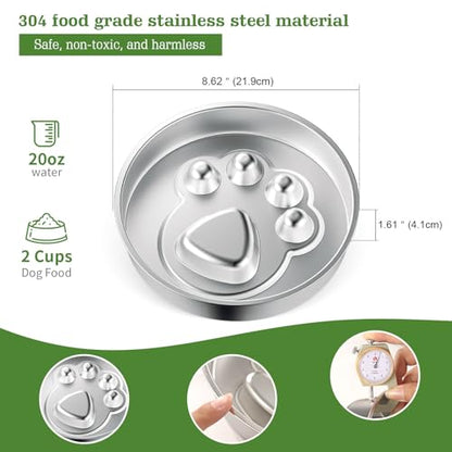 Stainless Steel Slow Feeder Dog Bowls – Non-Slip Metal Dog Bowl for Large & Medium Breeds, Puppy Puzzle Feeder – 2 Cup Capacity for Small to Big Pets – Durable Slow Feed Dog & Cat Food Dish - color: Paw