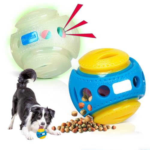 2 Pack Giggle Ball for Dogs, Interactive Dog Toys for Treat Dispensing, Glow Ball Durable Puppy Toys to Keep Them Busy, Multifunctional Dog Toys for Teething/Slow Feeder/IQ Training/Playing