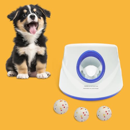 Automatic Dog Ball Launcher-Small Silent Dog Ball Thrower, 3 Adjustable Distances (20ft/33ft/46ft), Rechargable,Includes 3 Durable 2.3" Balls for Small/Medium Dogs (Blue, Medium) - color: Blue