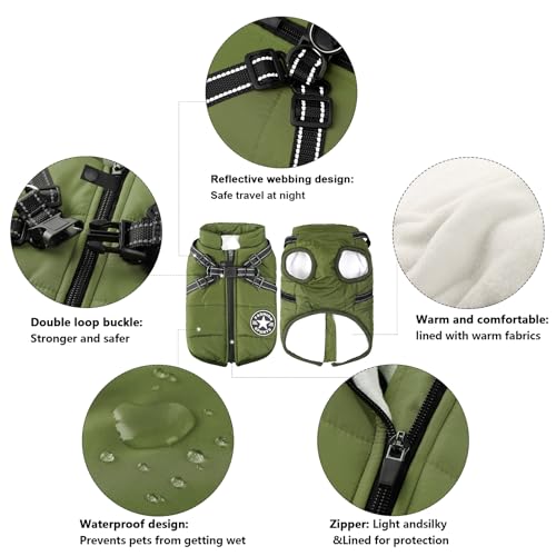 Dog Jackets for Winter Windproof Waterproof 2 in 1 Outfit Cold Weather Coat Dog Vest Harness Puppy Winter Warm Jacket Green 4XL - color: ArmyGreen, size: XXXX-Large